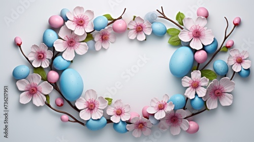 easter eggs wreath on white background