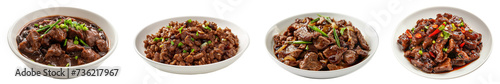 Korean food Beef in black bean sauce with red and green peppers. Isolated on transparent background