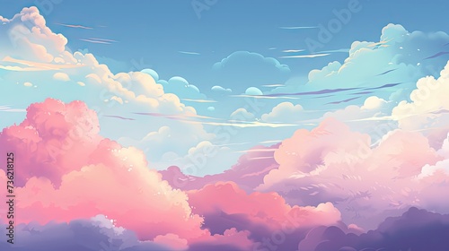 banner with fluffy colorful clouds