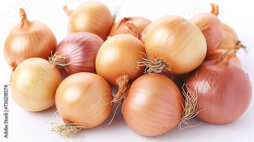 Onion bulbs isolated. Whole golden onion bulb and a half on white background. Onion set. Full depth of field. With clipping path. Fresh bulbs of onion on a white background Fresh onion.