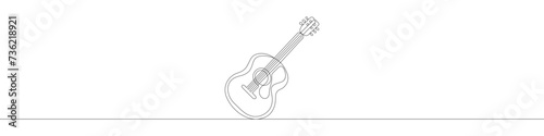 One single line drawing of wooden classic acoustic guitar. Modern stringed music instruments concept continuous line draw design vector illustration graphic
