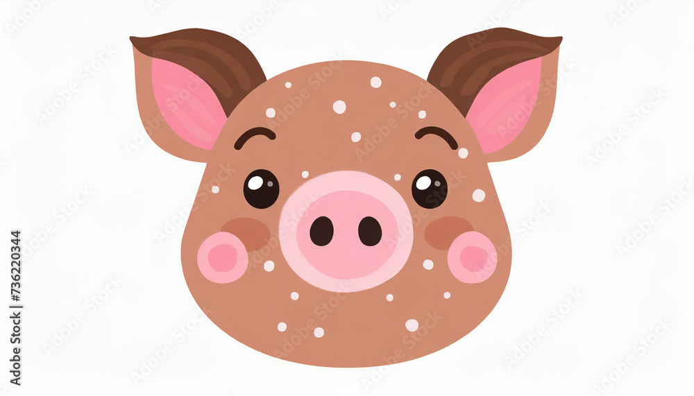 Pig icon. Cute round face head. Cartoon kawaii funny baby character. Nursery decoration. Kids education. Flat design. White background. Isolated Pig icon. Cute round face head. Cartoon kawaii funny baby character. Nursery decoration. Kids education. Flat design. White background. Isolated