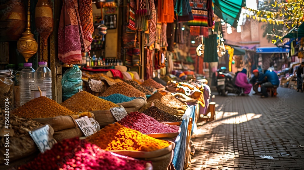 Dynamic Display of Spices in a Traditional Market Atmosphere Dynamic Display of Spices in a Traditional Market Atmosphere