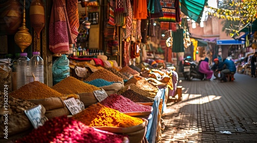 Dynamic Display of Spices in a Traditional Market Atmosphere