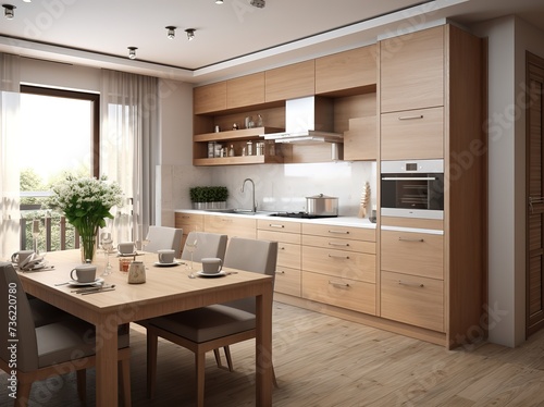 Minimalist kitchen d  cor with a combination of light brown wood and white paint seems warm