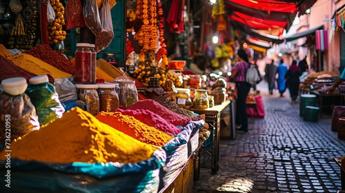 Colorful Array of Spices in a Traditional Market Setting © AounMuhammad