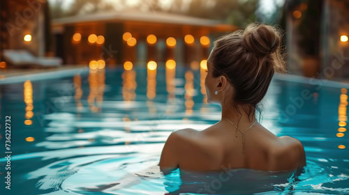 woman in luxury five stars spa resort in the swimming pool.