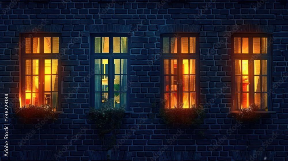 Windows at night. House building lights seamless background. Windows at night. House building lights seamless background.