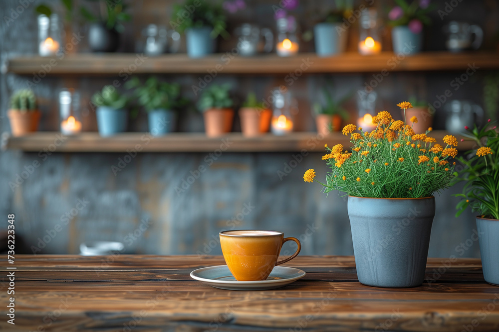 Captivating coffee shop ambiance with a cozy setup, featuring enchanting bokeh for a magical atmosphere Captivating coffee shop ambiance with a cozy setup, featuring enchanting bokeh for a magical atmosphere