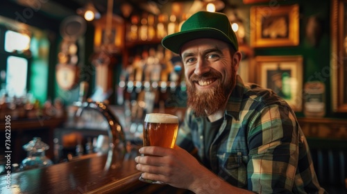 Man Celebrating St. Patrick's Day with a Pint of Beer