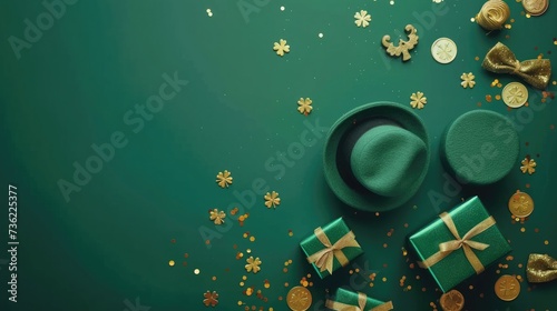 St. Patrick's Day Background with Copy space, With Decoration on Green Background