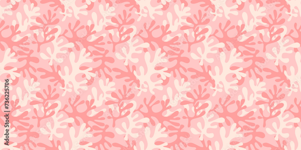 Underwater coral reef sea life seamless pattern design. Pastel coral color abstract background