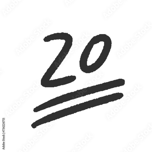 ラフな手書きの黒い数字の20とシンプルな装飾 - 20点のテストの点数や番号のデザイン素材
