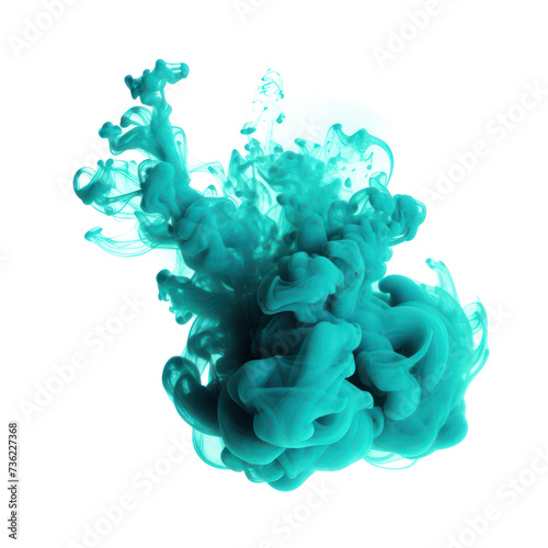 A round teal smoke explosion isolated on transparent png. 