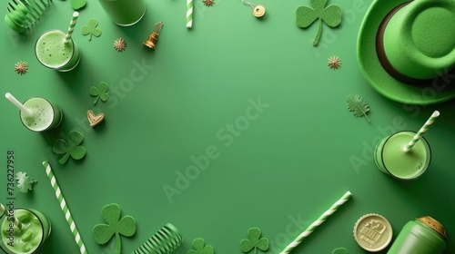 Shamrock Splendor: St. Patrick's Day Festivities on a Vibrant Green Background © thesweetsheep