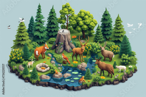 Wildlife  Isometric illustrations might include wildlife like animals  birds  or insects. These elements