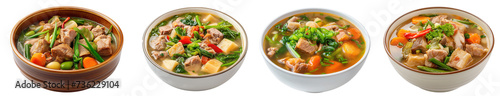 sinigang na baboy. Pork Sinigang Filipino sour soup made with pork. Isolated on transparent background photo