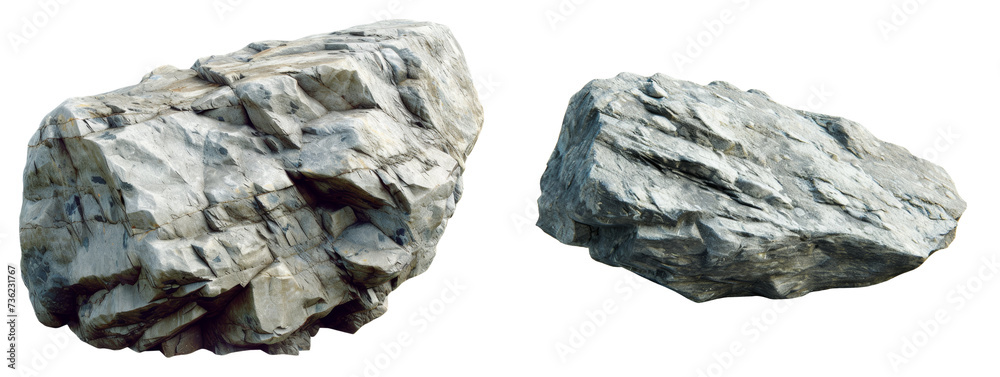 Concrete Rock Shape Set Isolated on Transparent or White Background, PNG
