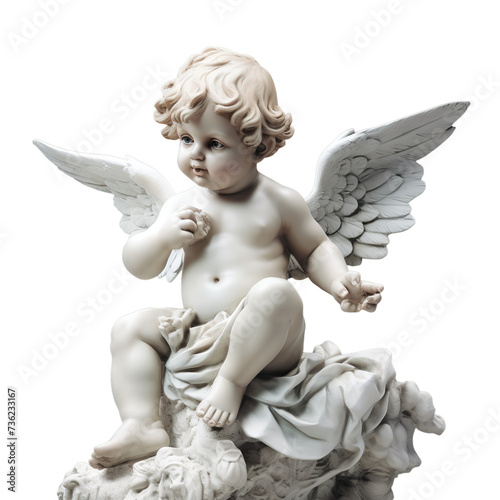 a baby cherub statue cloudy hyper reali, Isolated on transparent PNG background, Generative ai photo