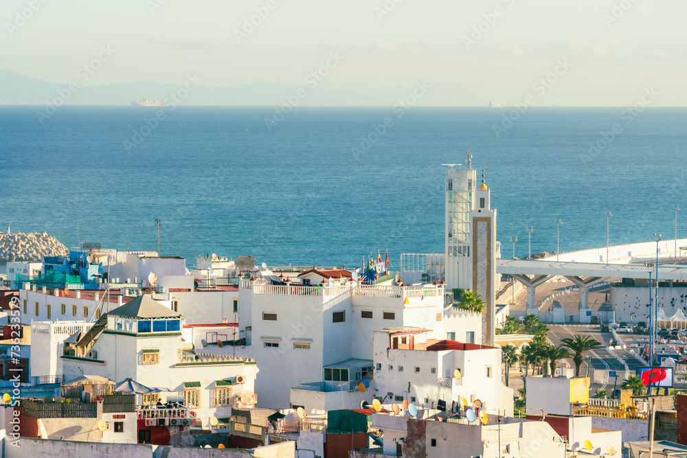 View of the Medina of Tangier featuring the Strait of Gibraltar, Morocco, Spain