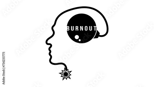 professional burnout symbol, Bomb with lit fuse, black isolated silhouette photo