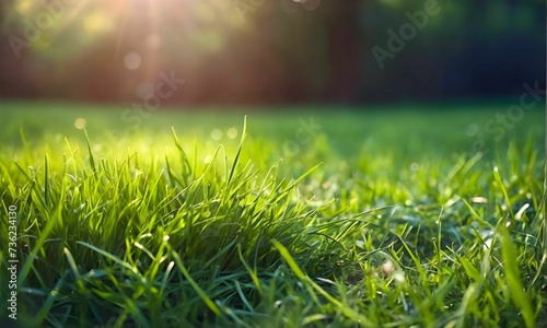 Photo green grass in eye level view for background or graphic design. Summer Sunshine