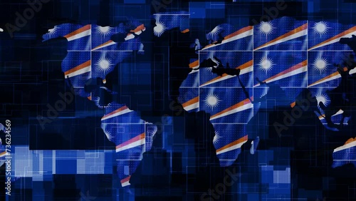 Marshall Islands flag earth map glowing technology motion news background photo