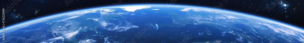 View from space of the earth and the moon. Earth's orbit. Open space.
