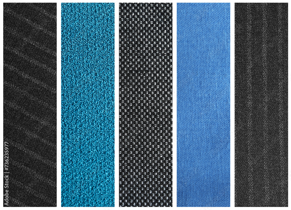 Fototapeta premium Textures of different colorful fabrics, top view