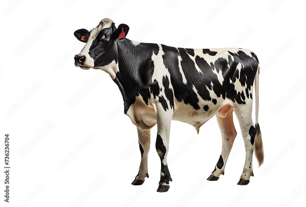 black and white swiss cow isolated on transparent or white background, png photo