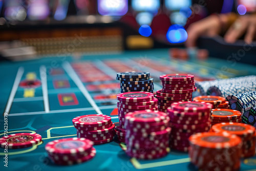 casino chips on roulette table