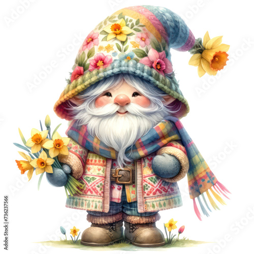 Gnome Spring Seasonal Watercolor Clipart Illustration