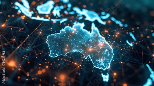 Digital network and connectivity map of Australia.