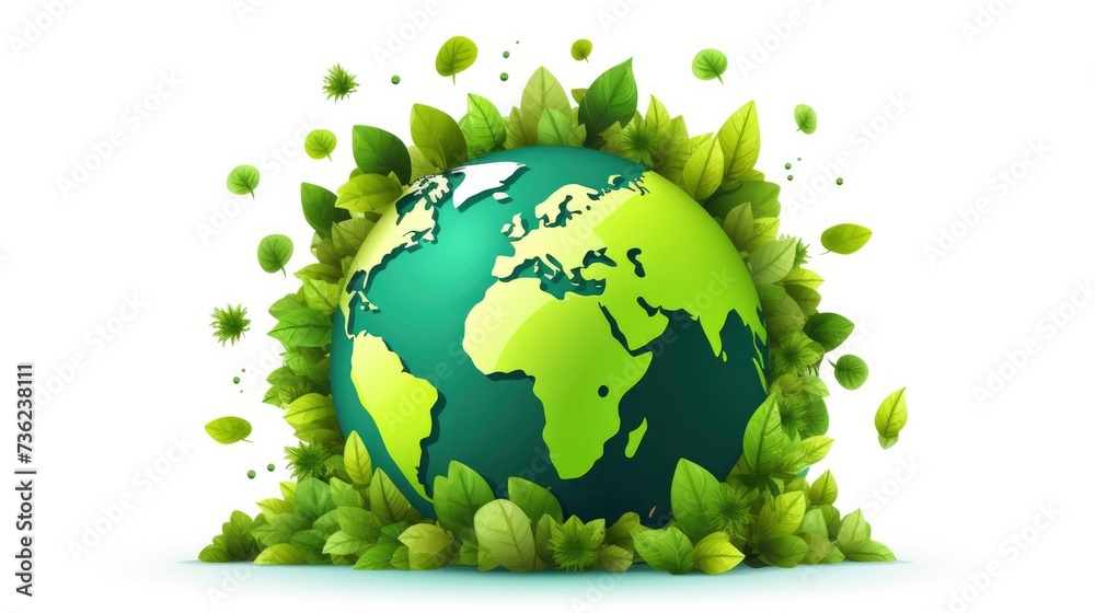 Earth Day. Illustration of the Green Planet Earth on a White Background, Symbolizing Environmental Awareness and Conservation. Earth Day. Illustration of the Green Planet Earth on a White Background, Symbolizing Environmental Awareness and Conservation.