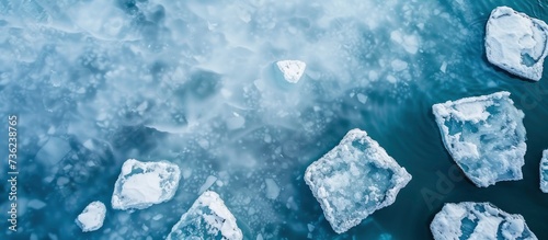 Melting Ice. Arctic Ocean Waters Witnessing the Effects of Global Warming, Signifying Climate Change, Greenhouse Gas Emissions, and Ecology Concerns.