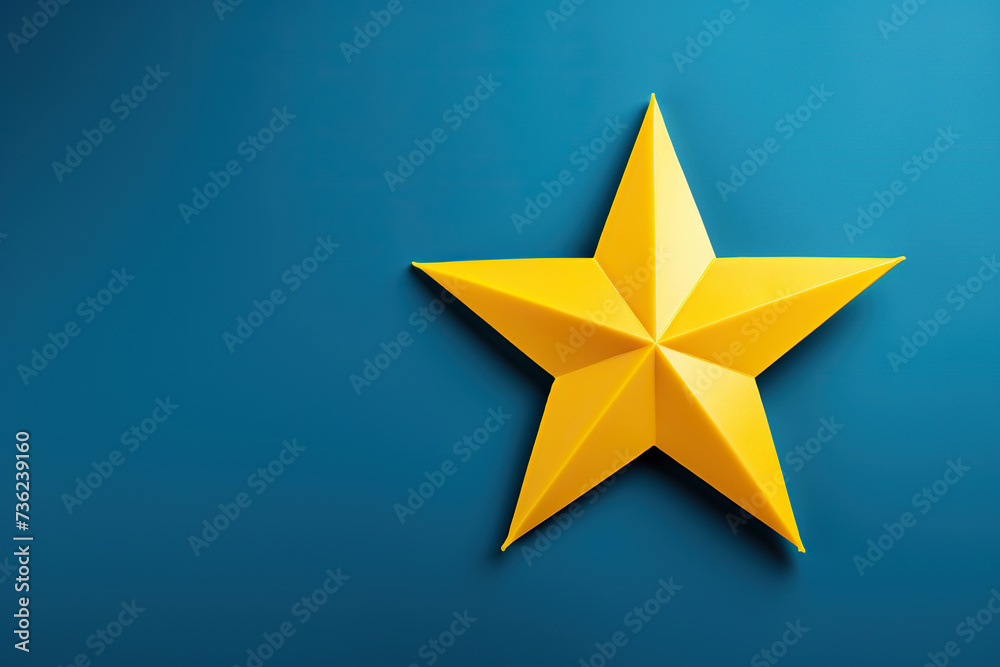 Obraz premium Yellow five-pointed star on a blue background. Generated by artificial intelligence