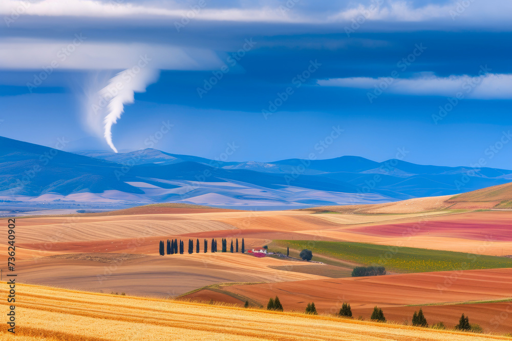 Fototapeta premium Storm's Wrath: Tornado Sweeping Across Countryside