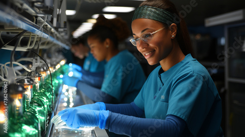 Black woman Microbiologist Examining Lab Samples