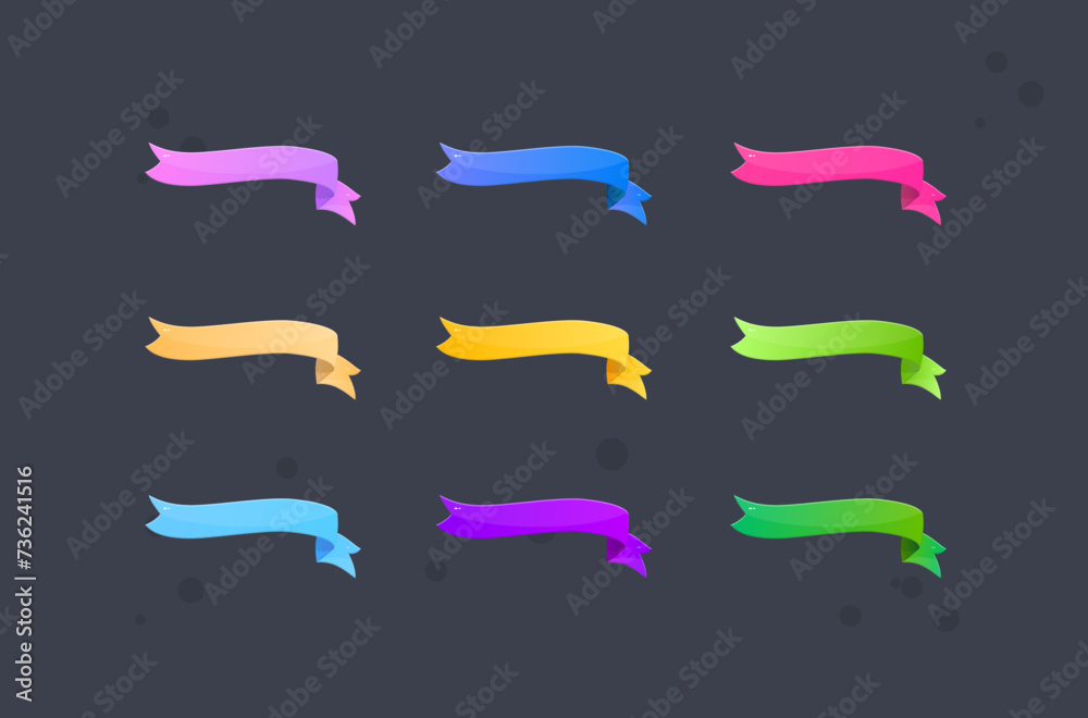 Glossy Different Colors Set Right Side Deformed Ribbon Isolated Vector