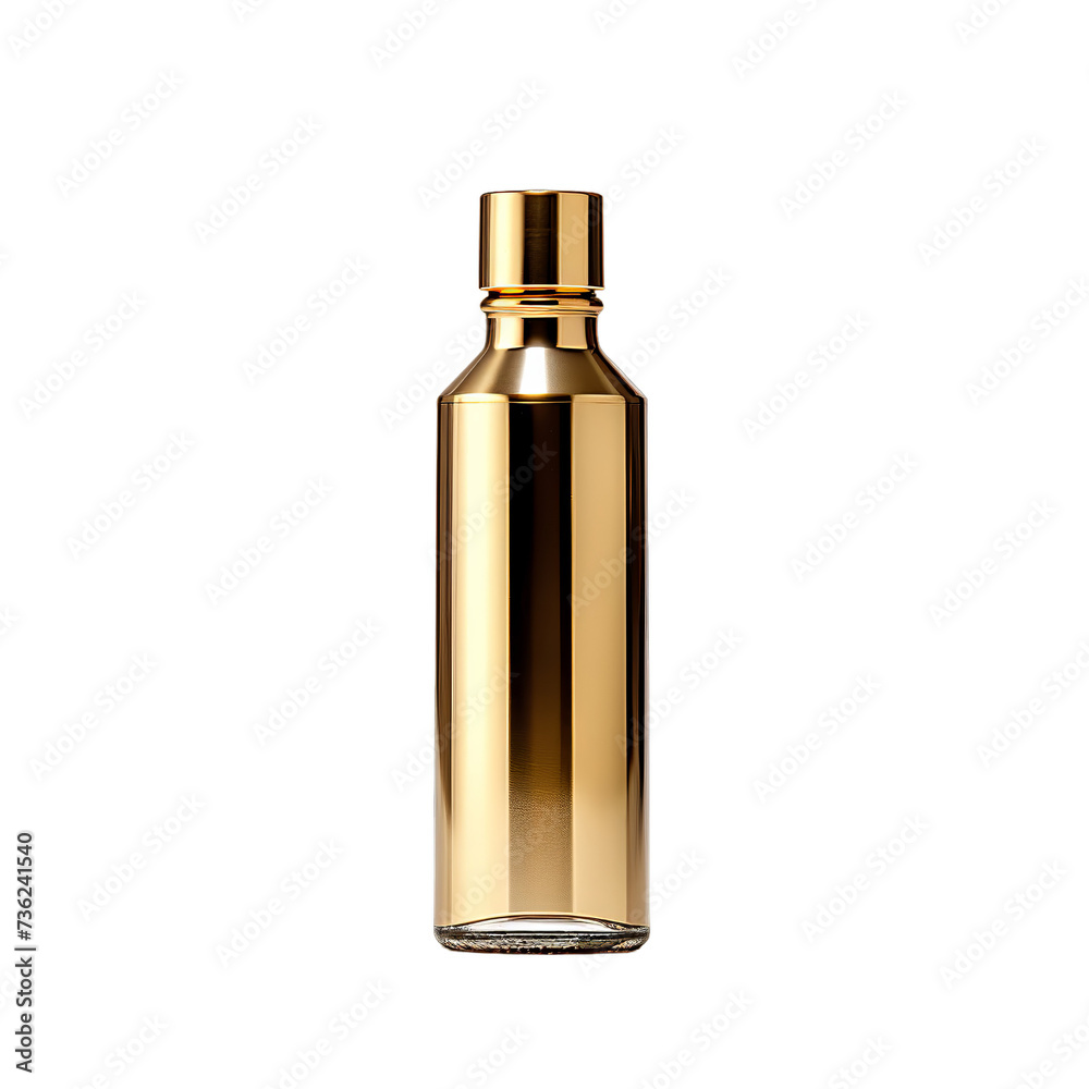 a gold bottle, Isolated on transparent PNG background, Generative ai