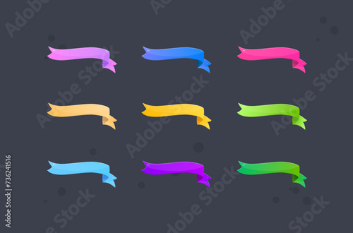 Glossy Different Colors Set Right Side Deformed Ribbon Isolated Vector
