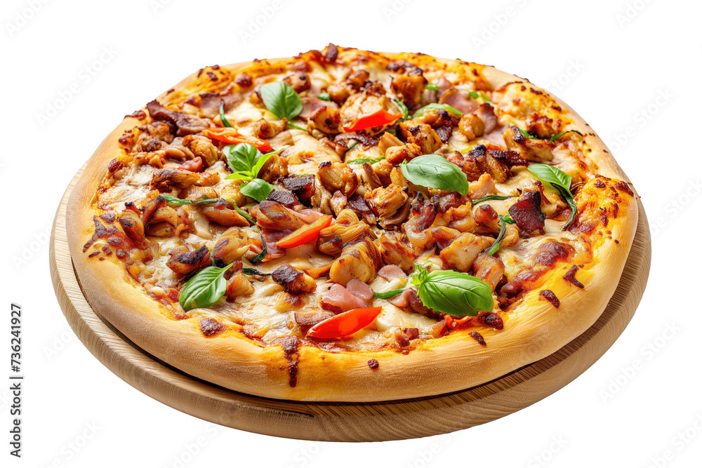 BBQ chicken pizza isolated on white