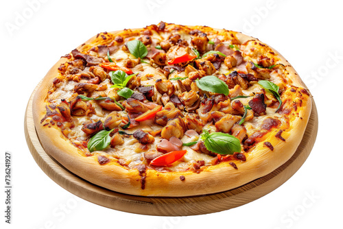 BBQ chicken pizza isolated on white