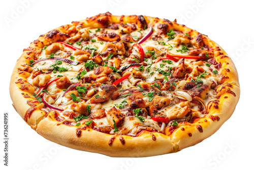 BBQ chicken pizza isolated on white 