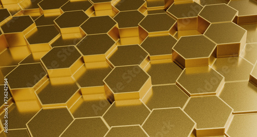 Fototapeta Naklejka Na Ścianę i Meble -  golden honeycomb hexagonal 3d wallpaper