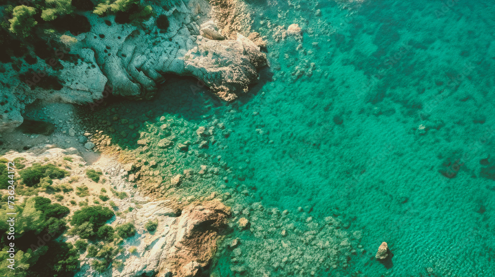 High angle view of rocks along the beach. High angle view of rocks along the beach.