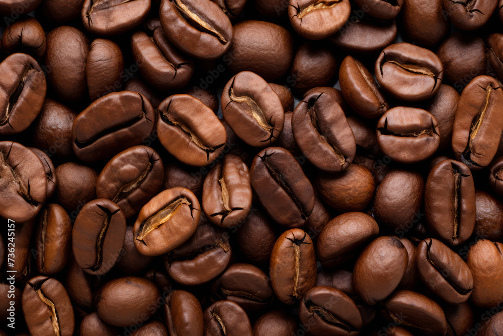 Obraz premium Processed collage of dark brown coffee beans texture. Background for banner, backdrop or texture