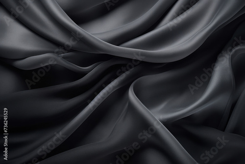 Processed collage of smooth elegant wavy deep black silk cloth fabric material texture. Background