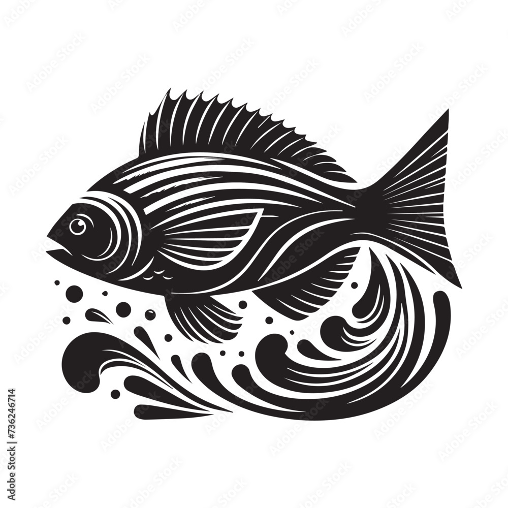 a black flat shilloutte fish and white background. fish, sea, vector,animal, water a black flat shilloutte fish and white background. fish, sea, vector,animal, water