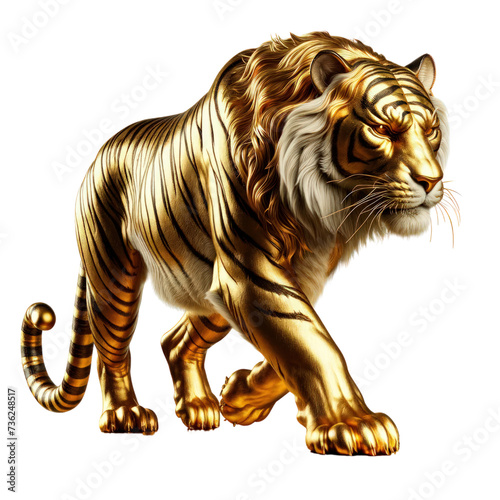 Golden Tiger ,walk ,3D illustration, isolated on a transparent background. © peerasak